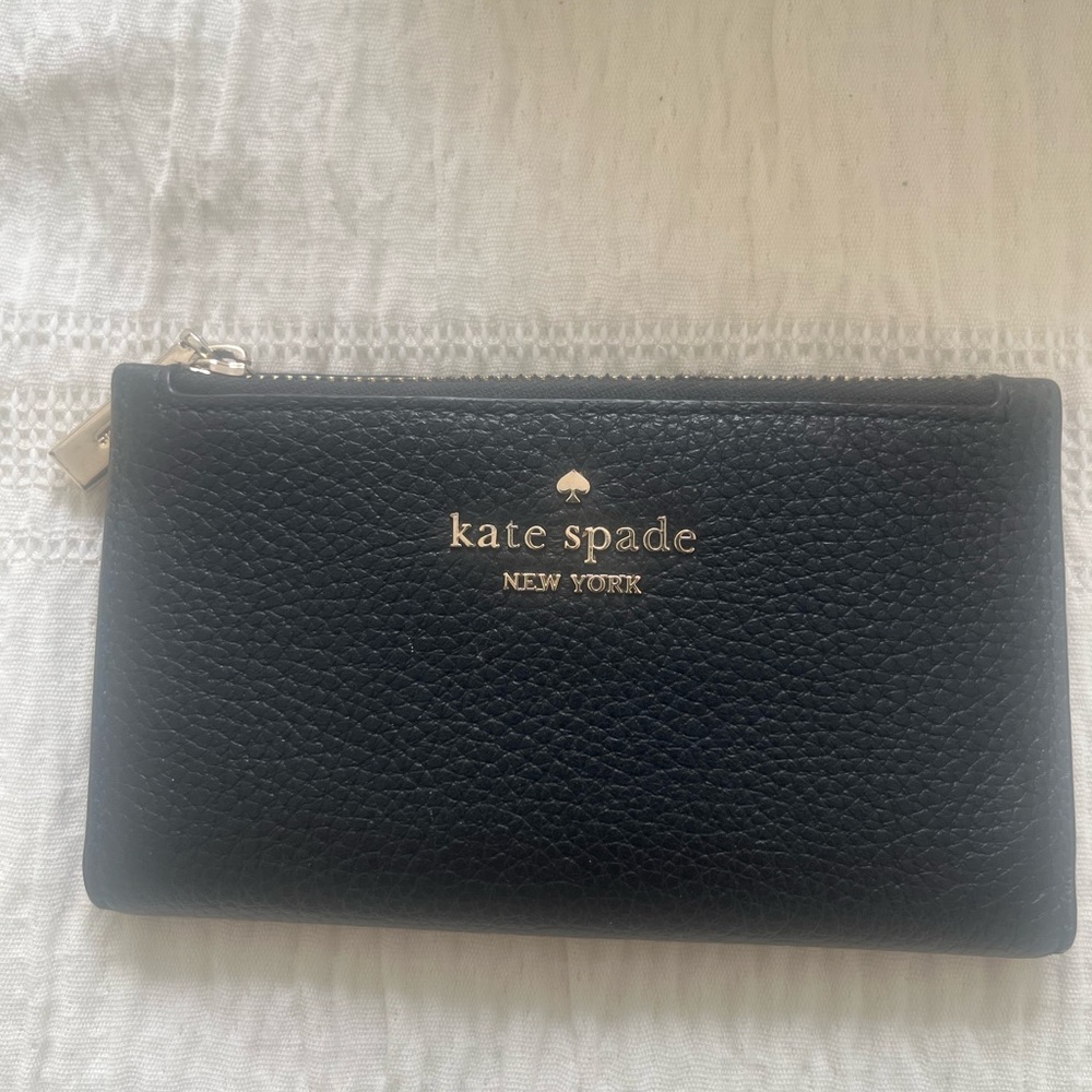 Kate Spade Black Pebbled Leather Small Bifold wallet.